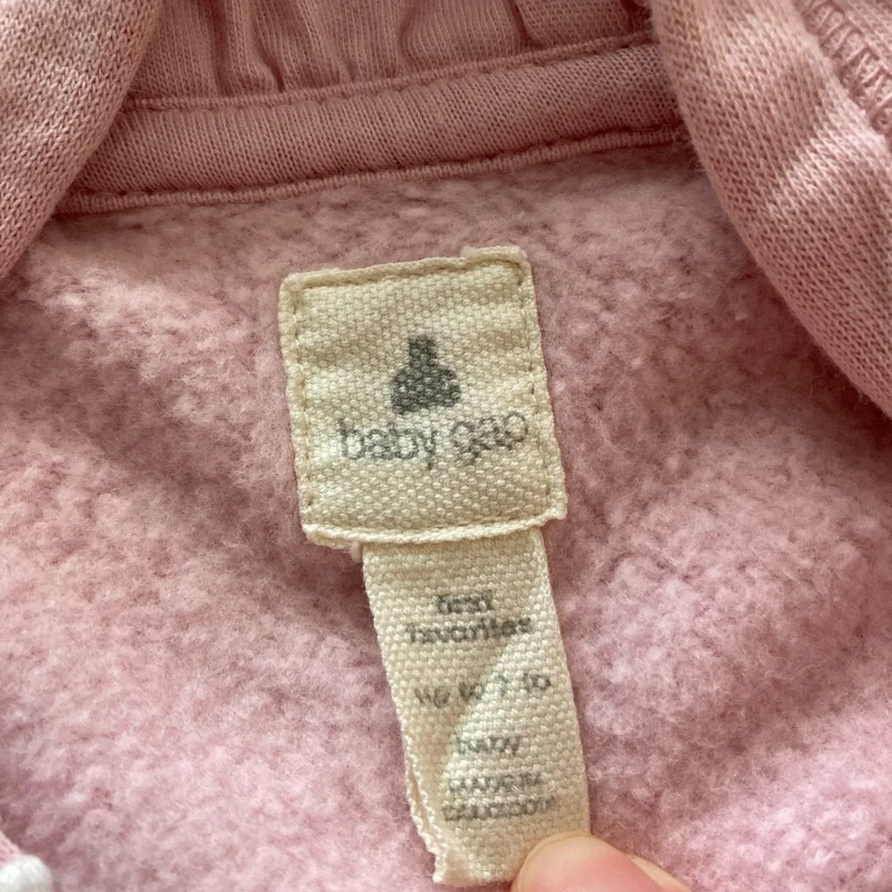 GAP Baby Pink Logo Footed Hoodie Jumpsuit Newborn Bear Ears Zip Up